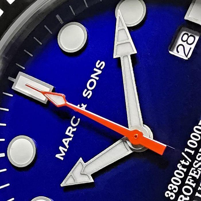 Marc & Sons Professional Automatic Diver Men's Watch 46mm Black Bezel/Blue-Black Gradient Dial/Orange S-Hand MSD-028-10S